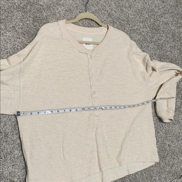 Aerie Cream Beige Oversized Long Sleeve Henley Shirt - Picture 7 of 7